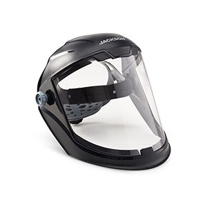 Jackson Safety Maxview - Protector facial con trinquete, tinte transparente, antiniebla, negro, 14201 (retira la película protectora de los protectores faciales antes de usarlos)