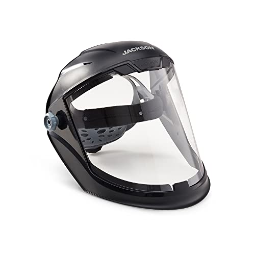 Jackson Safety Maxview - Protector facial ligero con trinquete, tinte transparente, sin revestimiento, negro, 14200 (quitar la película protectora antes de usar)