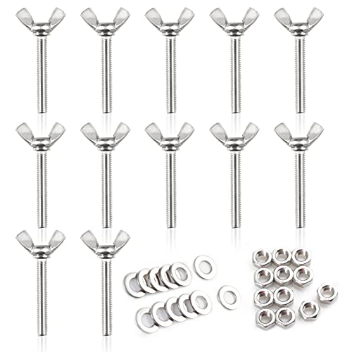 LEONTOOL 12 tornillos de mariposa para pulgar con perilla de ala M6 x 40 mm, tornillos de acero inoxidable 304, tuercas y arandelas de mariposa