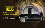 Nitecore HC35 - Linterna frontal LED recargable, 4 x CREE XP-G3 S3 con 2 x NL2150HPR y NL2140 baterías recargables de iones de litio