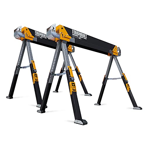 ToughBuilt - Sawhorse plegable - Resistente, duradero, ligero, resistente, 100% acero de alta calidad - Brazos de apoyo ajustables de hasta 4 x 4 - Capacidad de 1200 libras - (TB-C700) - Paquete de 2