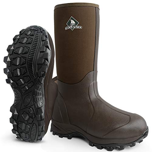 Obcursco Botas impermeables de goma de neopreno de 6 mm para hombres y mujeres, botas de lluvia aisladas para actividades al aire libre. Ideal para trabajo en granja, caza y pesca, Aislamiento de 400 g, color marrón., 10