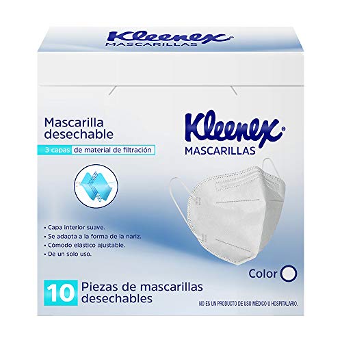 Kleenex Mascarillas, Cubrebocas Ajustable, Caja con 10 piezas de Triple Capa Protectora