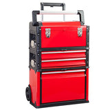 BIG RED TRJF-C305ABD Torin Organizador de taller de garaje: caja de herramientas portátil apilable de acero y plástico con 3 cajones, rojo