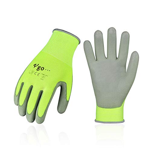 Vgo 5 Pares Guantes PU Jardinería y Guantes Trabajo Ligero (amarillo, Tamaño L/G, PU2103)