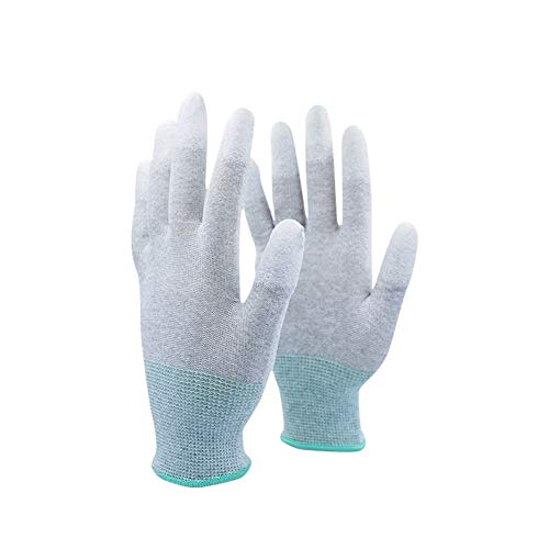 Guantes antiestáticos de PU con Revestimiento de Punta de los Dedos Guantes de Trabajo con Estuche de poliéster, 10 Pares (Color : Green 20 Pairs, Size : S)