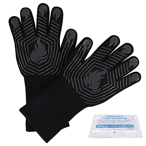 Guantes de barbacoa, guantes resistentes al calor, guantes ignífugos, guantes de parrilla de silicona antideslizantes lavables, guantes de cocina para barbacoa, parrilla, cocina, hornear, camping, ahumador (negro)