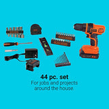 BLACK+DECKER 20V MAX* POWERCONNECT Taladro/destornillador inalámbrico + 44 piezas Kit de proyecto doméstico (LDX50PK)