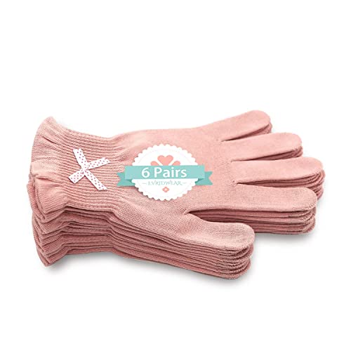 EvridWear - Guantes de algodón con pantalla táctil para spa, eccema, manos secas, cuidado de las manos, hidratación de día y noche, 3 tamaños en pluma o peso ligero (6 pares S/M, peso de pluma)