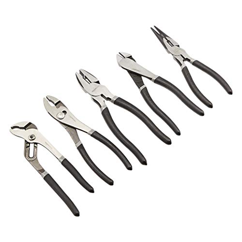 AmazonBasics Pliers Set with Durable Nylon Case - 5-Piece (8-Inch Diagonal, 8-Inch Combination, 8-Inch Long Nose, 8-Inch Groove Joint, 8-Inch Slip-Joint)