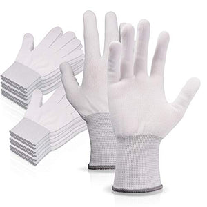 Ehdis® Guantes de trabajo blancos de nylon Guantes de trabajo extensibles de dedo completo Guantes antideslizantes antiestáticos para lavado, limpieza de automóviles, limpieza de limpieza del hogar - 6 par