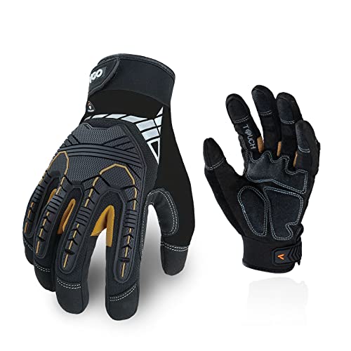 Vgo 3 Pares Guantes de Trabajo de Cuero Sintético de Alta Resistencia, Guantes Mecánicos contra Impactos, Alta Destreza, Reducción de Vibraciones, Pantalla Táctil (L/G, Negro, SL8849)