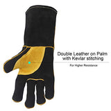 Guantes de soldadura, de piel, resistentes al calor, resistentes al fuego, con costuras de Kevlar, resistentes al calor, para soldar, horno, parrilla, barbacoa, chimenea, estufa, soporte para ollas, soldador, 40,6 cm