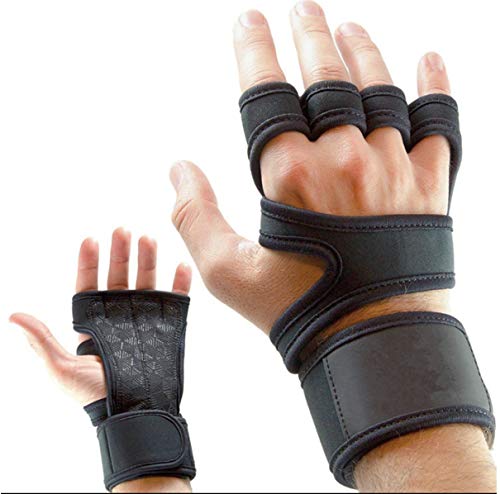 Guantes para GYM con muñequera ajustable par excelente agarre y control. Accesorio deportivo para hombre y mujer, ideal para cargar pesas, gimnasio, crossfit, fitness, entrenamientos, gimnasia y hacer ejercicio. Guantes de neopreno para barras. (Negro, Ch