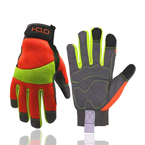 Handlandy Guantes de trabajo reflectantes de alta visibilidad, guantes de seguridad antivibración, pantalla táctil, parte trasera de elastano flexible naranja, tamaño mediano