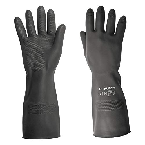 Truper GU-813, Guantes de caucho con recubrimiento de neopreno para manejo de químicos, puño largo, G