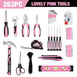 WORKPRO Pink Tool Kit, 106-Piece Lady's Home Repairing Tool Set with Wide Mouth Open Storage Bag - Pink Ribbon