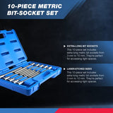 NEIKO 10077A 3/8” Drive Metric Extra Long Allen Hex Bit Socket Set | 10 Pieces | Sizes 3mm – 10mm | Shaft Length 6” | Premium S2 Steel Bits | Heavy Duty Cr-V Sockets | Exceeds ANSI Standards