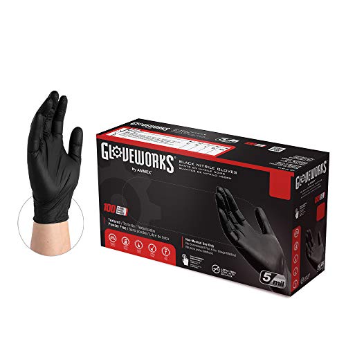 Ammex GPNB GlovePlus Guantes negros de nitrilo, libres de latex, desechables, libres de polvo