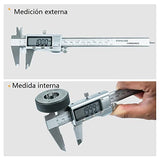 Calibrador Vernier Digital, Electrónico Herramienta de Medición de Acero Inoxidable 150 mm/6 Inch Métrica para Interior Profundidad Exterior Longitud Altura y Medidas de Espesor