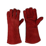 Q_TS Guantes De Soldador, Guantes De Soldadura De Protección Laboral, Guantes De Soldadura De Piel De Vaca-14 Pulgadas_Rojo