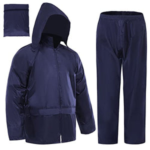 RainRider Traje de lluvia para hombres y mujeres, de alta visibilidad, chaqueta ligera con pantalones, 3 piezas (azul marino, XL)