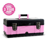 Pink Power Caja de herramientas rosa para mujer – Caja de herramientas pequeña de metal y plástico portátil ligera y rosa con bloqueo vacío – Caja de herramientas para manualidades y herramientas organizador de herramientas para mujer, juego de herramient