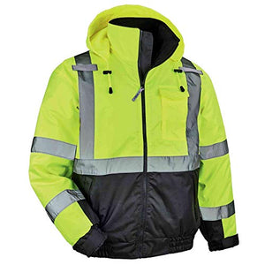 Chaqueta bomber reflectante de alta visibilidad, parte inferior negra, compatible con ANSI, Ergodyne GloWear 8377