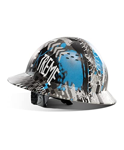 LANON - Sombrero Duro de ala Completa, Aprobado por OSHA, diseño de patrón Azul, Casco ventilado de Seguridad FRP con suspensión de trinquete Ajustable de 4 Puntos, Clase C