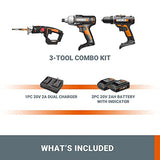 WORX WX911L 20V Controlador de impacto inalámbrico, taladro/controlador, sierra de calar AXIS de corte de precisión y 2 baterías recargables PowerShare Kit combinado