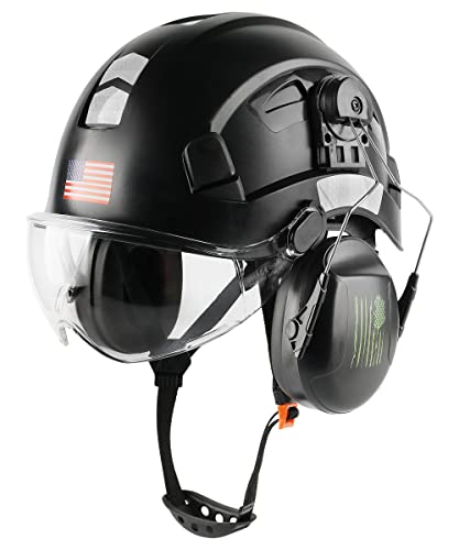 GREEN DEVIL Unisex-Adulto Casco Seguridad Casco Duro Con Visera Y Protección Para Los Oídos Casco Trabajo Abs Ventilado Liviano Y Ajustable Para Hombres Y Mujeres Suspensión 6 Puntos Aprobado