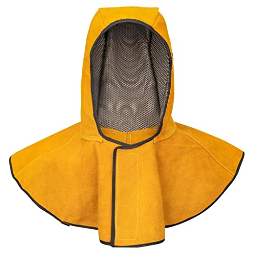 AMLESO Capucha de soldadura para la cabeza/cuello de protección de soldador, protección para el hombro, casco ignífugo, de vacuno, resistente al viento, chal de soldadura, sombrero