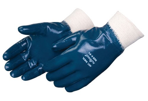 Liberty Guantes de nitrilo pesados totalmente recubiertos con muñeca tejida, resistentes a los productos químicos, Resistente a los químicos, Azul, Pequeño