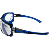 Birdz Junta de gafas de seguridad acolchada para motociclismo, motociclismo, deporte, gafas médicas ANSI z87.1 (azul-transparente)