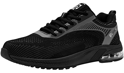 LARNMERN Zapatos de punta de acero con cojín de aire para hombre, ligeros, zapatos de seguridad para el trabajo, construcción industrial, calzado de construcción transpirable, botas de trabajo a la moda, color negro, Negro-80, 13.5 Women/11.5 Men