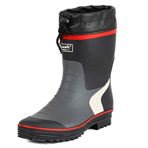 DUANGUOYAN Botas de Lluvia- Botas de Lluvia de Color de Contraste de Costura para Hombres en el Tubo Botas de Goma Antideslizantes Impermeables Cubierta de Zapato Impermeable Ajustable para Hombres