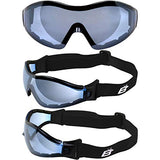 Birdz Eyewear Boogie Z87.1 - Gafas de seguridad acolchadas de espuma para motocicleta, esquí, paracaidismo, marco negro con lentes transparentes antivaho (azul)