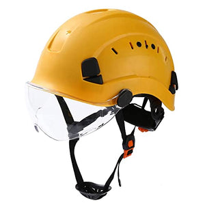 LINGOSHUN Casco Protector al Aire Libre Ajustable con Gafas Casco de Seguridad Industrial para Escalada de Construcción/Yellow / 1 PCS