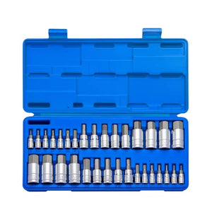 Neiko 10288A Neiko 10288A Set de encajes con una variedad de brocas para llave allen hexagonal, SAE y métrico, de acero S2, con 32 piezas