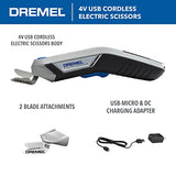 Dremel HSSC-01 Tijeras eléctricas inalámbricas recargables USB de 4 V con dos accesorios de cuchilla, cable USB y bloque de alimentación, ideal para cortar tela, cartón y material de papel