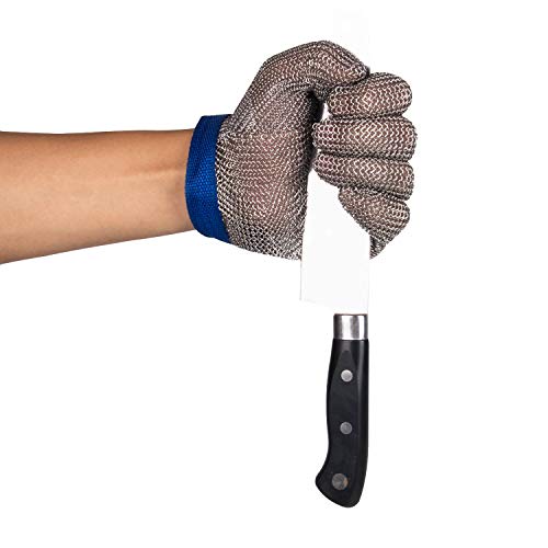 ThreeH Guantes de malla de acero 304L Guantes de corte de seguridad para cocina, Desbroce de ostras, corte de carne GL08 L(1 pieza)