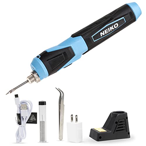 NEIKO 40421A Kit de soldadura inalámbrica, mini bolígrafo recargable por USB, calor rápido de 180-400 °C, kit de soldadura eléctrica, LED, batería de iones de litio de 4 V, kit de soldador inalámbrico