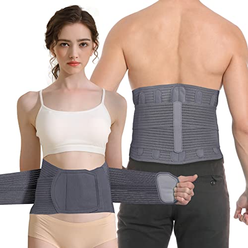 Soporte de espalda para alivio del dolor de espalda baja con 12 estancias, diseño extra ancho, cinturón de apoyo lumbar ajustable para ciática, estenosis espinal, escoliosis o hernia de disco, gris (grande, se adapta a tamaño de cintura 39.5-51 pulgadas)