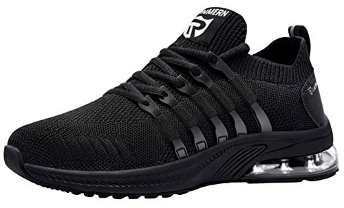 LARNMERN Zapatos deportivos de acero con amortiguación de aire para hombre, zapatos de trabajo de seguridad, cómodos, ligeros, antideslizantes, transpirables, zapatos de tenis de seguridad indestructibles, calzado de construcción industrial, Negro, 7.5 US