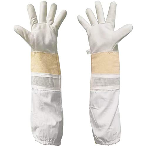 Luwint - Guantes de piel de cabra para apicultura con mangas ventiladas y puños elásticos a prueba de picaduras para jardinería, trabajo, cactus y poda de rosas