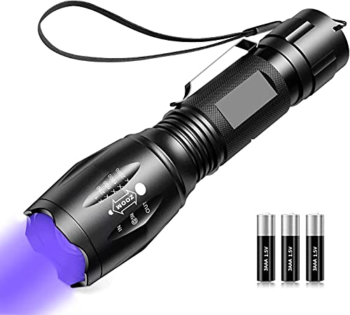 Linterna UV de luz negra, linterna UV LED 2 en 1, luz negra UV con 500 lúmenes, 4 modos, impermeable para ropa de mascotas, detección de hongos, pesca nocturna, viajes