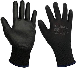 ARNOLA 12 pares de guantes ESD 13G con revestimiento de poliuretano antiestático, guantes de trabajo de seguridad, perfectos para montaje electrónico y trabajo ligero (XL), color negro