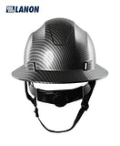 LANON - Casco duro de ala completa, aprobado por OSHA, diseño gris carbón premium, casco de seguridad FRP con suspensión de trinquete ajustable de 4 puntos, clase C