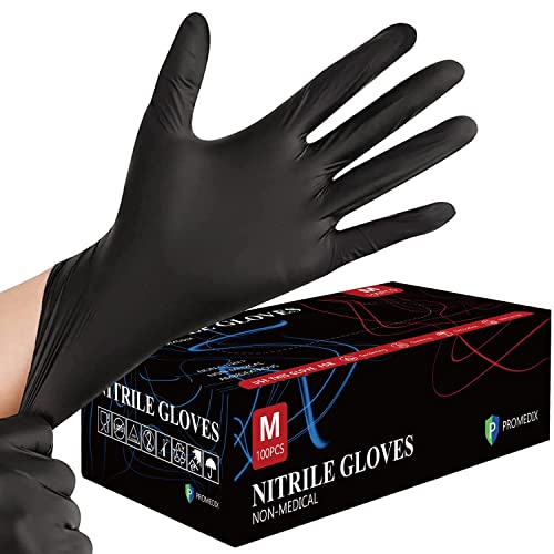 PROMEDIX P Guantes de nitrilo, 100 unidades, 400 unidades, guantes desechables sin látex, guantes desechables para casa, aptos para alimentos (caja negra de 100, grandes)