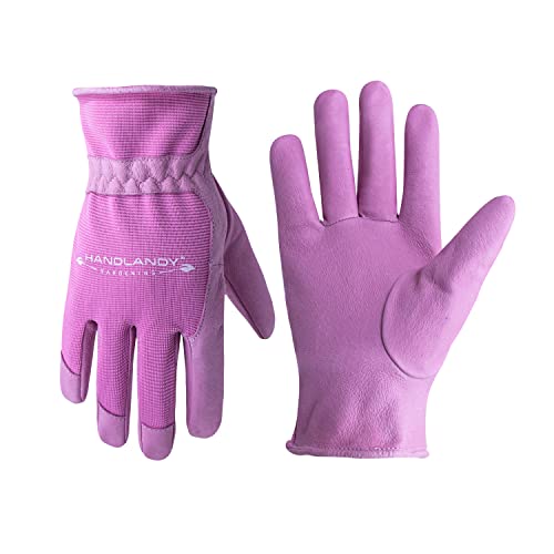 HANDLANDY Guantes de jardinería de cuero para mujer, malla 3D de ajuste cómodo guantes de jardín (medianos, rosa mejorado)